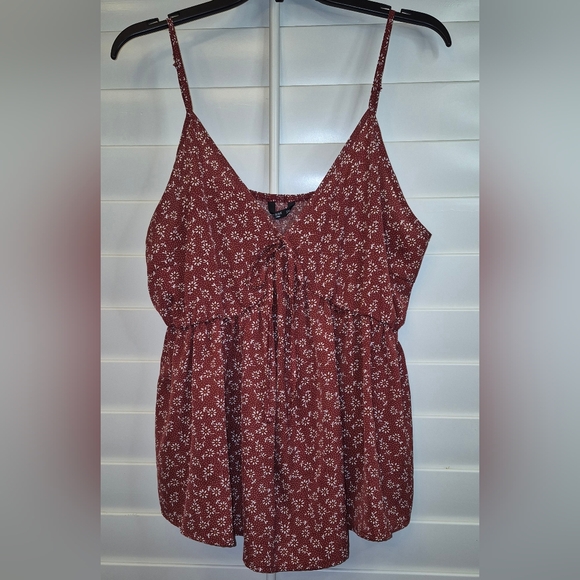 SHEIN Tops - Floral Print Women's Top Maroon Shein Curve 2XL Sleeveless Adjustable Straps